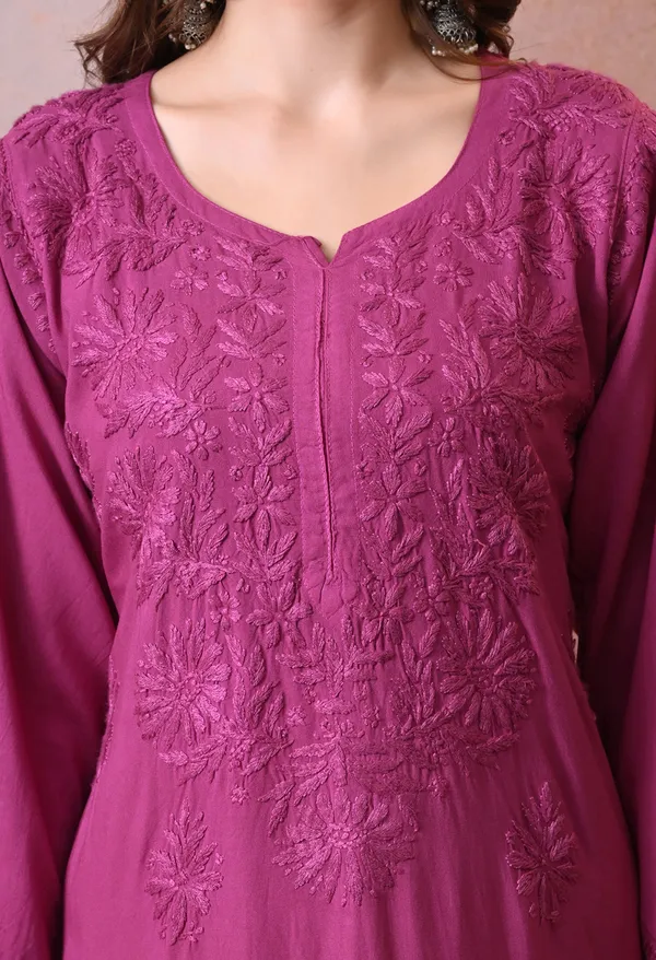 Syrish_Wine_Hand_Embroidered_Lucknowi_Chikankari_Rayon_Kurta