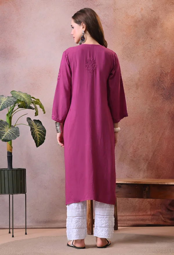 Syrish_Wine_Hand_Embroidered_Lucknowi_Chikankari_Rayon_Kurta