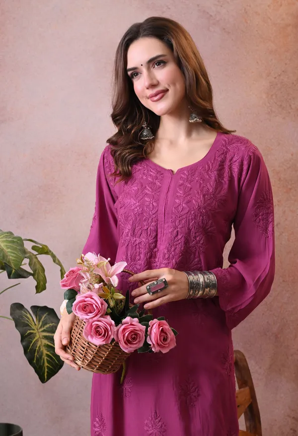 Syrish_Wine_Hand_Embroidered_Lucknowi_Chikankari_Rayon_Kurta