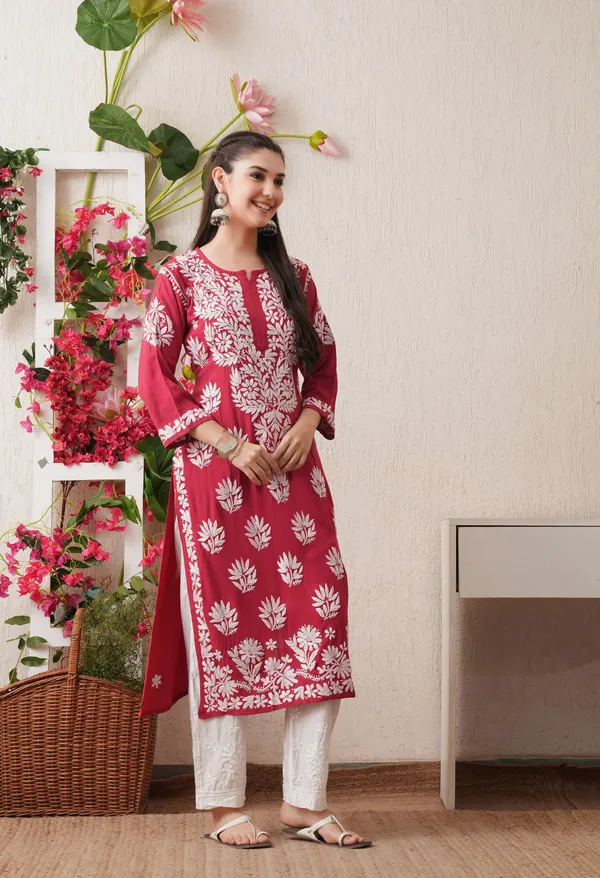Onion_Pink-Embroidered_Rayon_Chikankari_Straight_Kurta