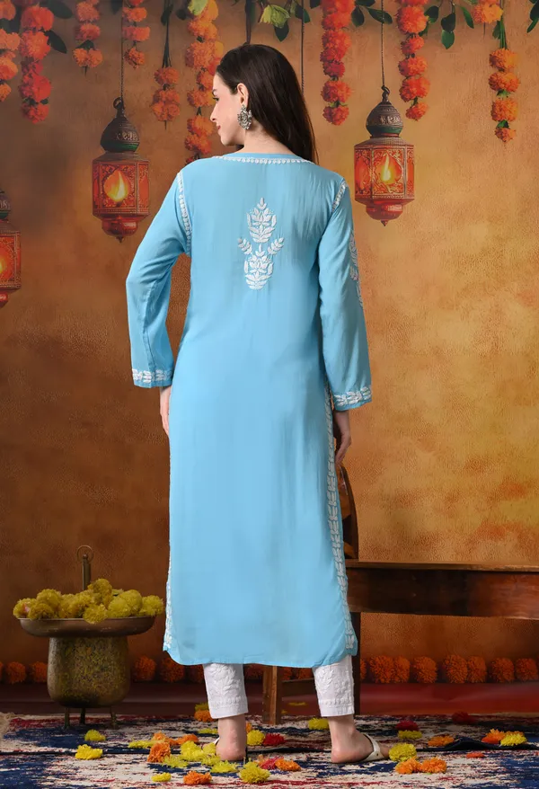 Aqua_Blue_Handcrafted_Modal_Chikankari_Straight_Kurta