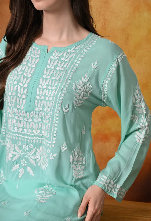 Bottle_Green_Handcrafted_Modal_Chikankari_Straight_Kurta