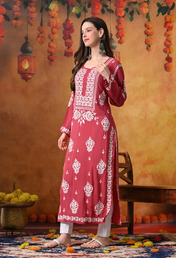 Onion_Pink_Handcrafted_Modal_Chikankari_Straight_Kurta