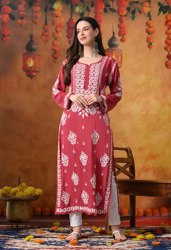 Onion_Pink_Handcrafted_Modal_Chikankari_Straight_Kurta