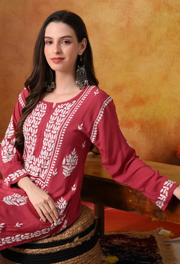 Onion_Pink_Handcrafted_Modal_Chikankari_Straight_Kurta