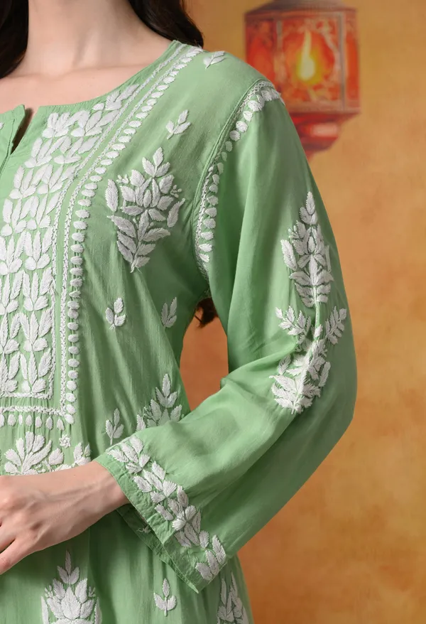 Pista_Green_Handcrafted_Modal_Chikankari_Straight_Kurta