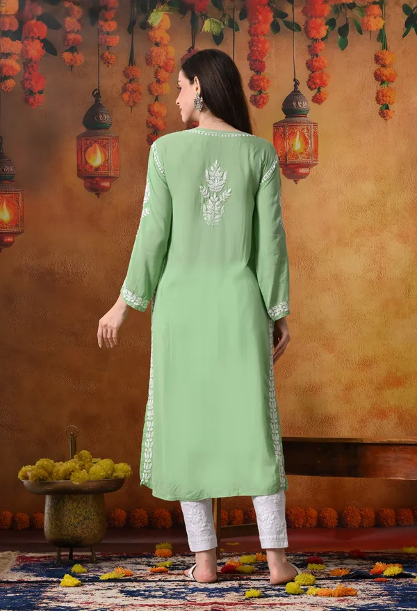 Pista_Green_Handcrafted_Modal_Chikankari_Straight_Kurta