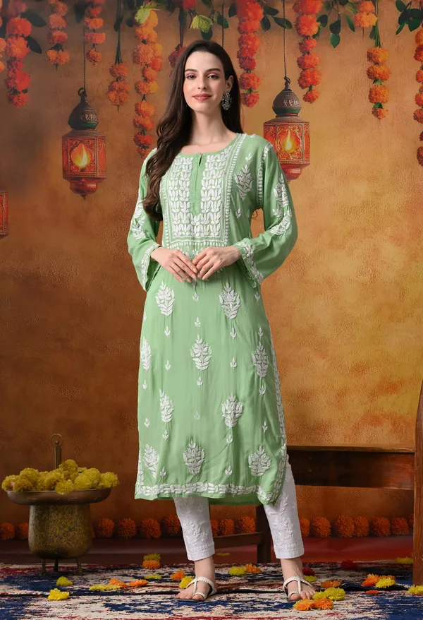 Pista_Green_Handcrafted_Modal_Chikankari_Straight_Kurta