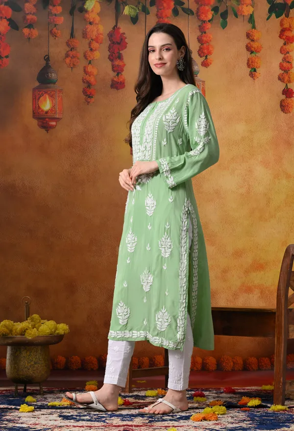 Pista_Green_Handcrafted_Modal_Chikankari_Straight_Kurta