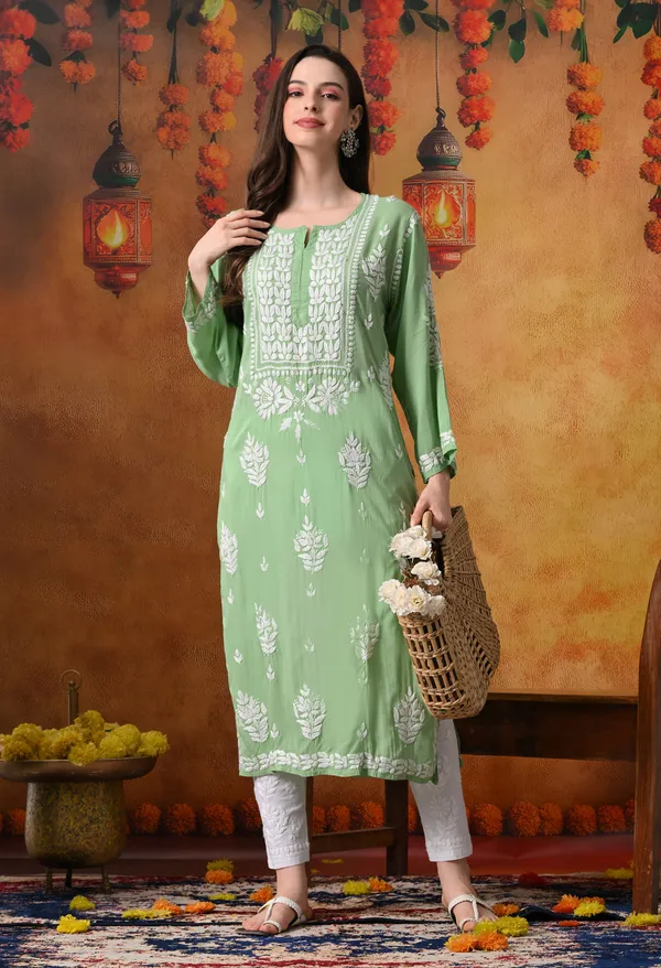 Pista_Green_Handcrafted_Modal_Chikankari_Straight_Kurta