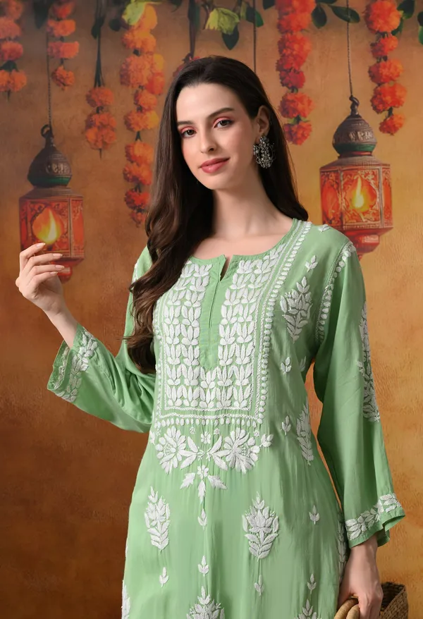 Pista_Green_Handcrafted_Modal_Chikankari_Straight_Kurta