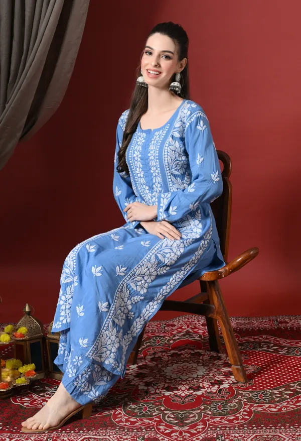 Premium_Modal_Chikankari_Embroidered_Set_-_Blue