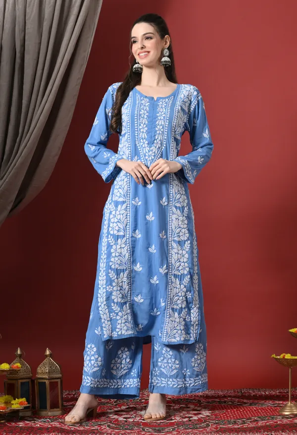 Premium_Modal_Chikankari_Embroidered_Set_-_Blue