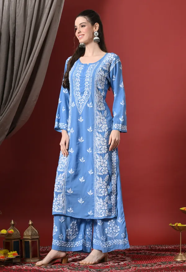 Premium_Modal_Chikankari_Embroidered_Set_-_Blue