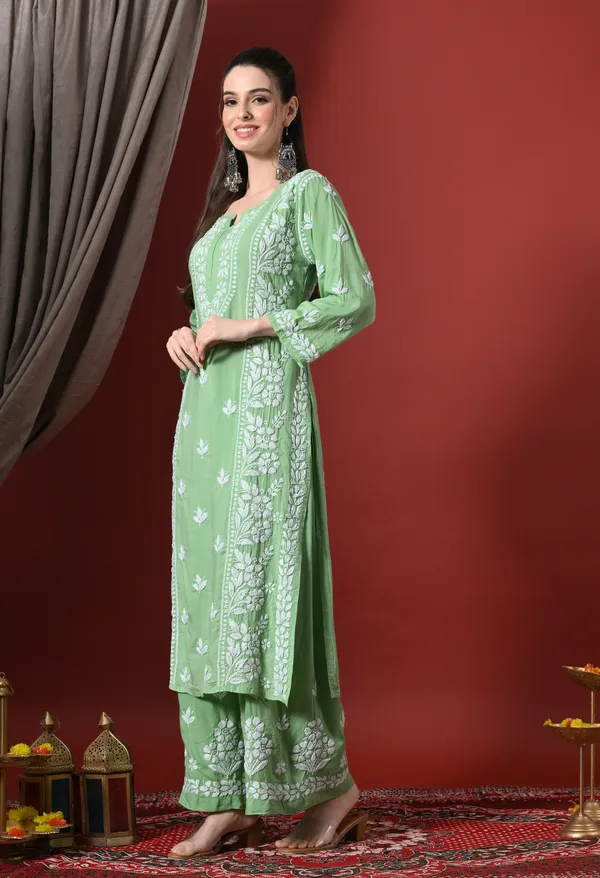 Premium_Modal_Chikankari_Embroidered_Set_-_Green