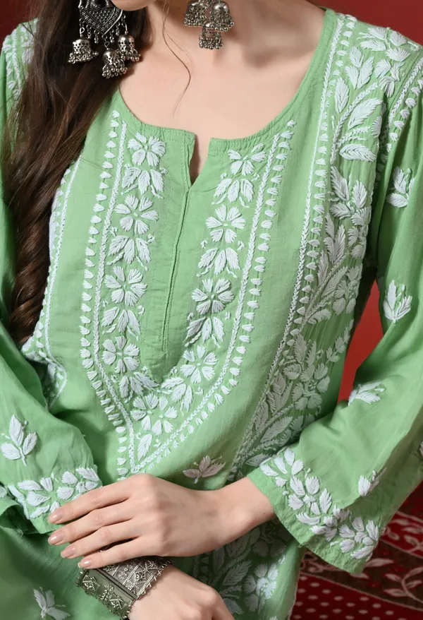 Premium_Modal_Chikankari_Embroidered_Set_-_Green