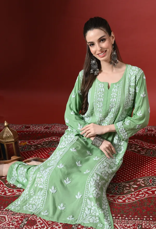 Premium_Modal_Chikankari_Embroidered_Set_-_Green