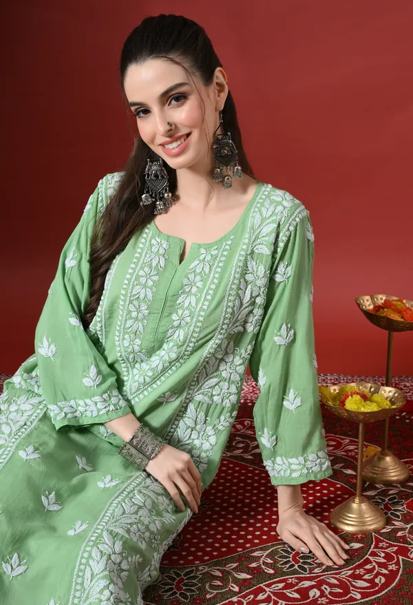 Premium_Modal_Chikankari_Embroidered_Set_-_Green