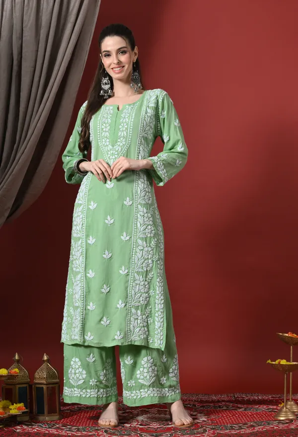 Premium_Modal_Chikankari_Embroidered_Set_-_Green