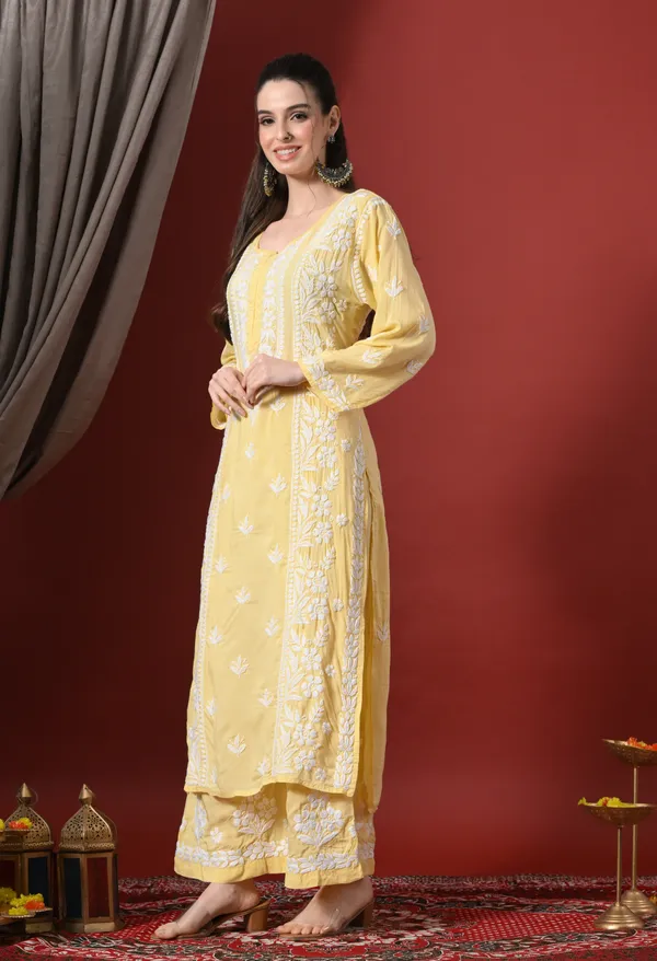 Premium_Modal_Chikankari_Embroidered_Set_-_Lemon_Yellow