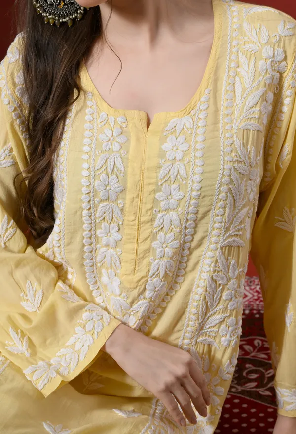 Premium_Modal_Chikankari_Embroidered_Set_-_Lemon_Yellow