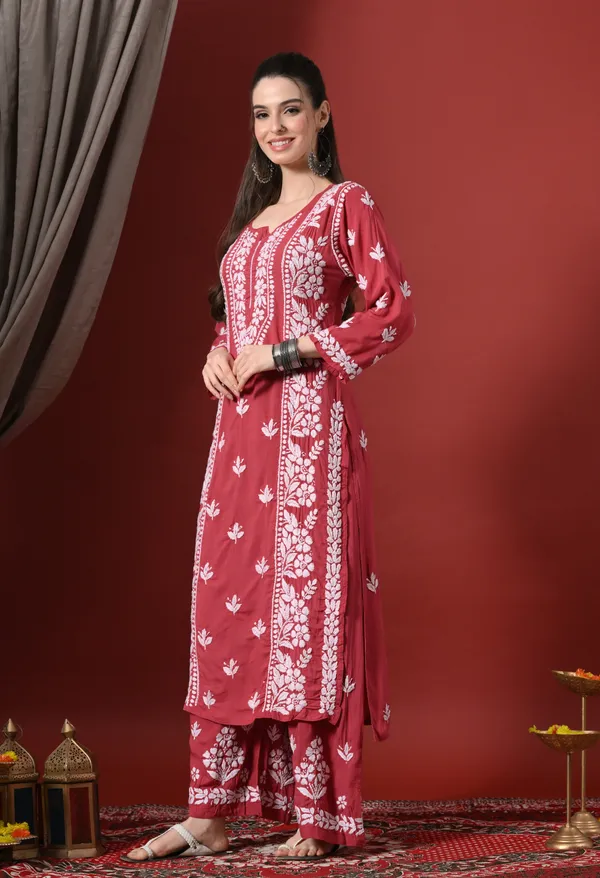 Premium_Modal_Chikankari_Embroidered_Set_-_Onion_Pink