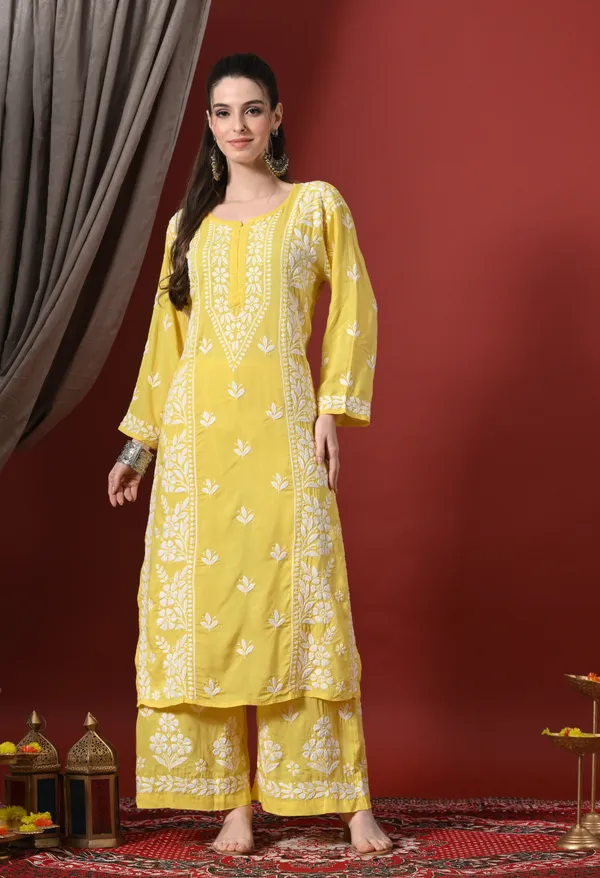 Premium_Modal_Chikankari_Embroidered_Set_-_Dark_Yellow