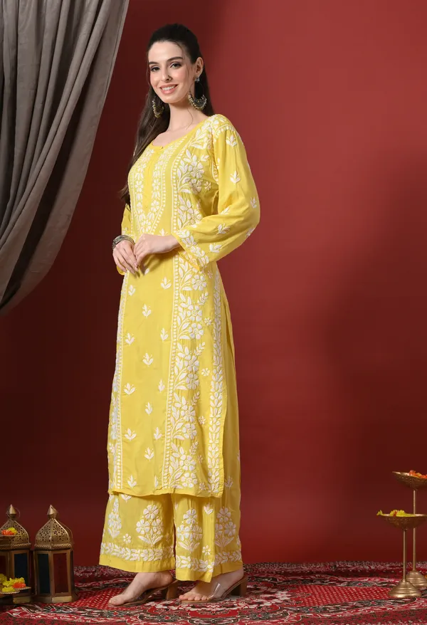 Premium_Modal_Chikankari_Embroidered_Set_-_Dark_Yellow