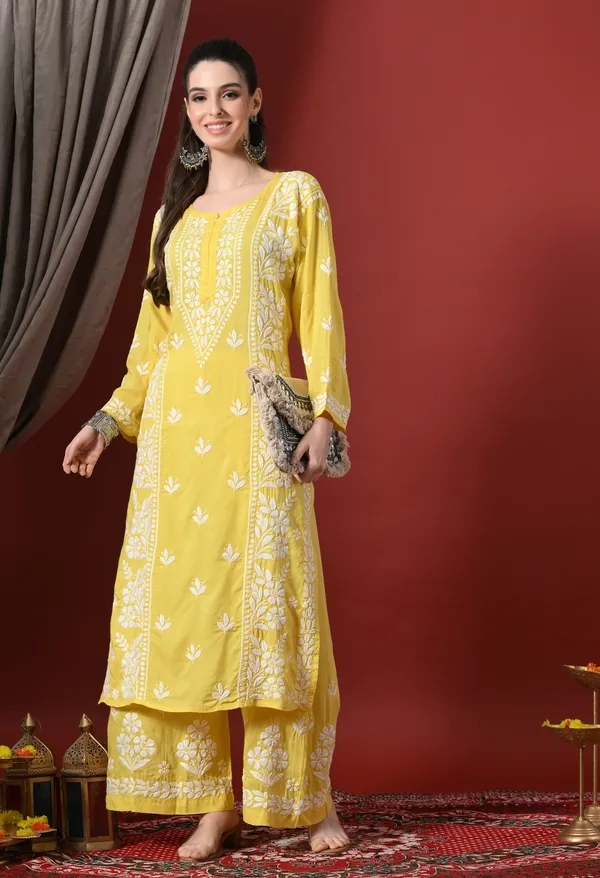 Premium_Modal_Chikankari_Embroidered_Set_-_Dark_Yellow
