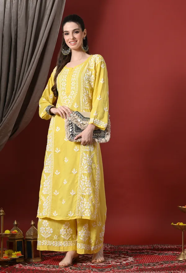 Premium_Modal_Chikankari_Embroidered_Set_-_Dark_Yellow
