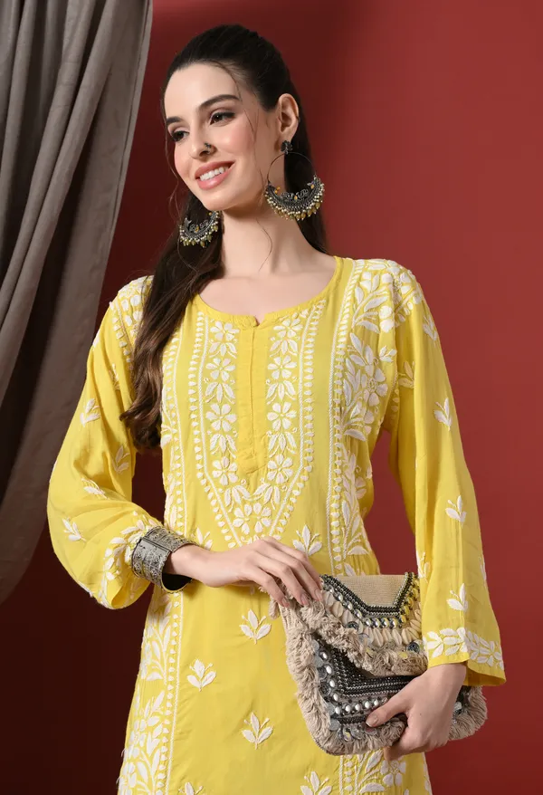 Premium_Modal_Chikankari_Embroidered_Set_-_Dark_Yellow