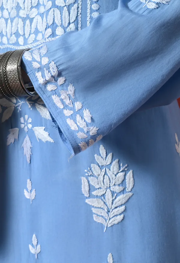 Blue_Handcrafted_Modal_Chikankari_Straight_Kurta