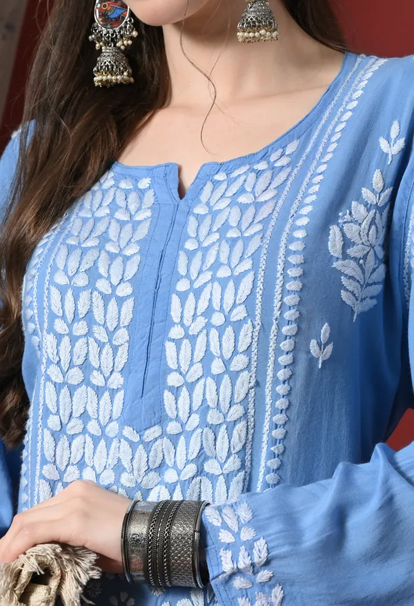Blue_Handcrafted_Modal_Chikankari_Straight_Kurta