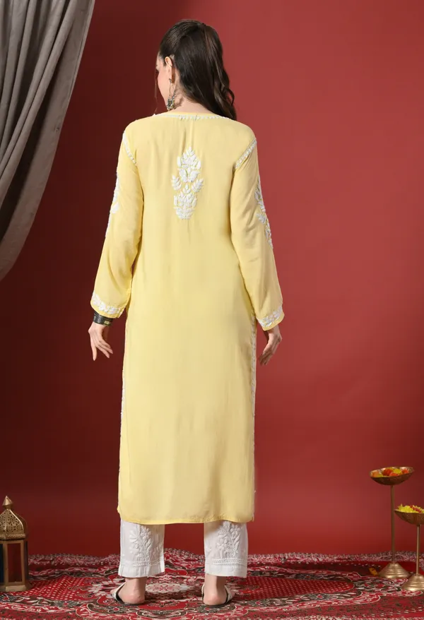 Yellow_Handcrafted_Modal_Chikankari_Straight_Kurta