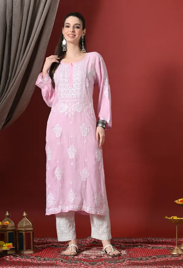 Pink_Handcrafted_Modal_Chikankari_Straight_Kurta