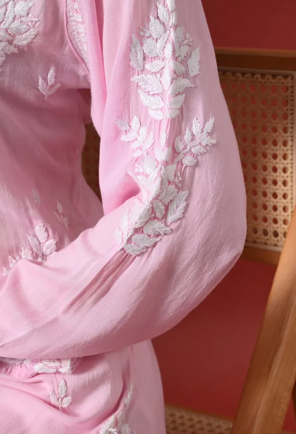 Pink_Handcrafted_Modal_Chikankari_Straight_Kurta
