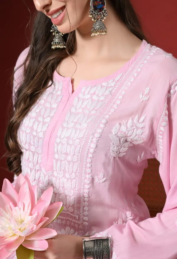 Pink_Handcrafted_Modal_Chikankari_Straight_Kurta