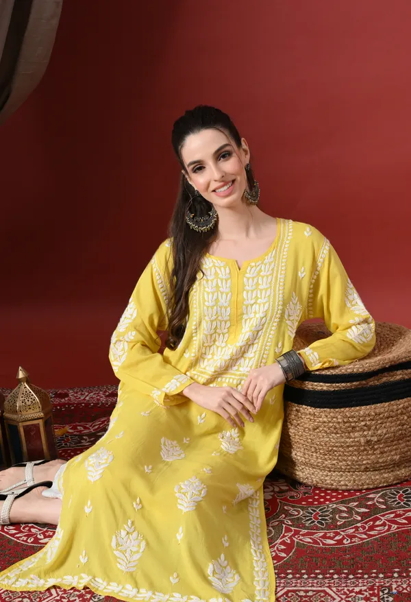 Dark_Yellow_Handcrafted_Modal_Chikankari_Straight_Kurta