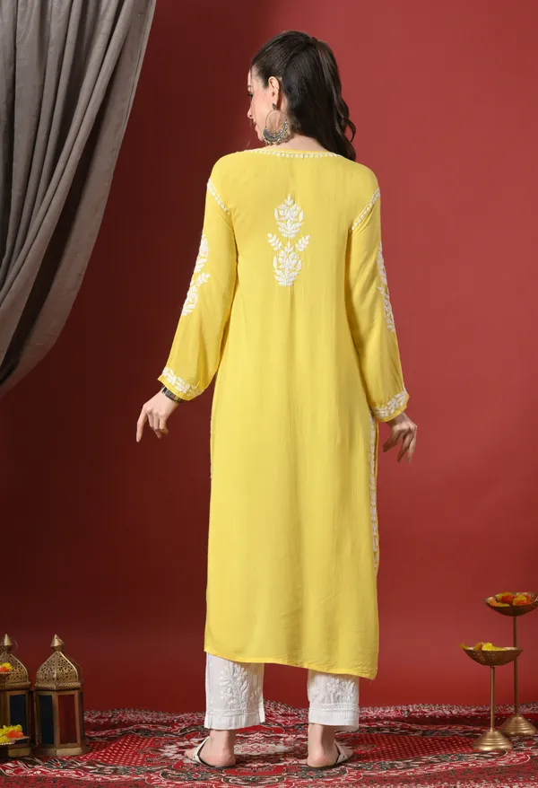 Dark_Yellow_Handcrafted_Modal_Chikankari_Straight_Kurta