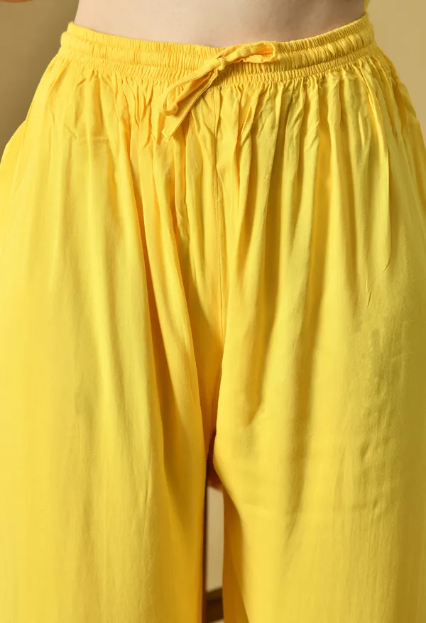 Hand_Embroidered_Chikankari_Soft_Rayon_Plazo_Set_-_Yellow