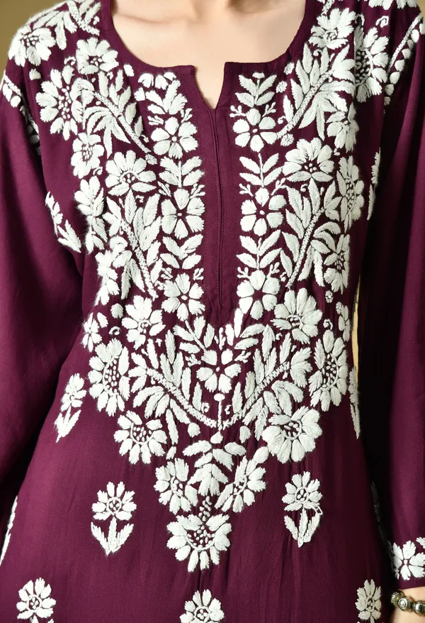 Hand_Embroidered_Chikankari_Soft_Rayon_Plazo_Set_-_Wine