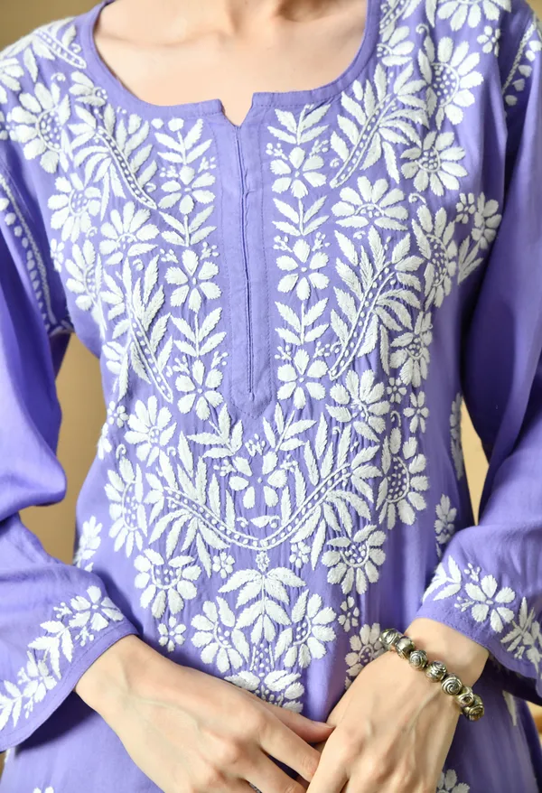 Hand_Embroidered_Chikankari_Soft_Rayon_Plazo_Set_-_Purple