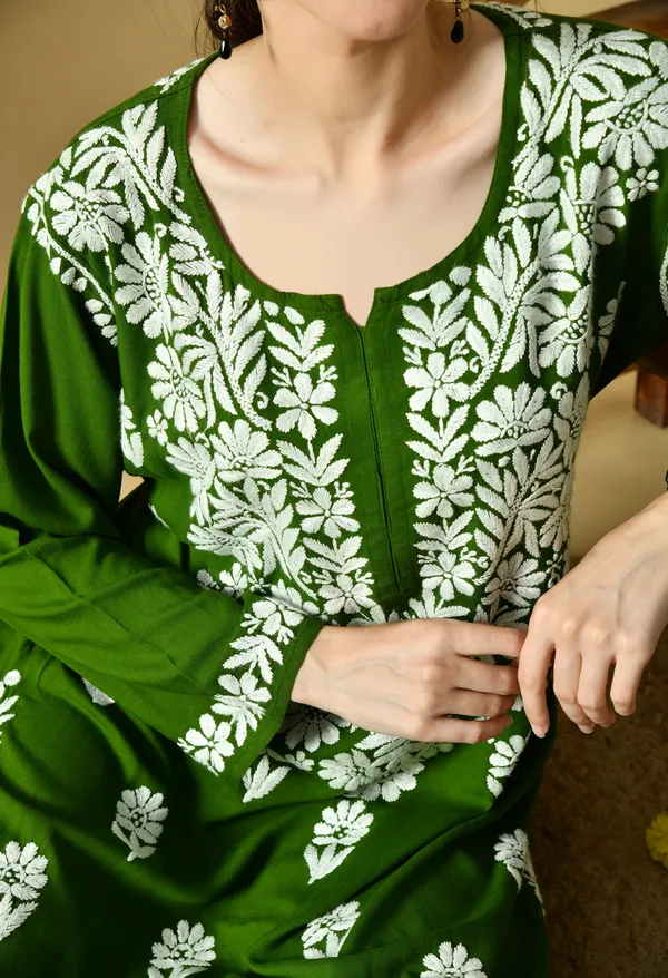 Hand_Embroidered_Chikankari_Soft_Rayon_Plazo_Set_-_Mehdi_Green