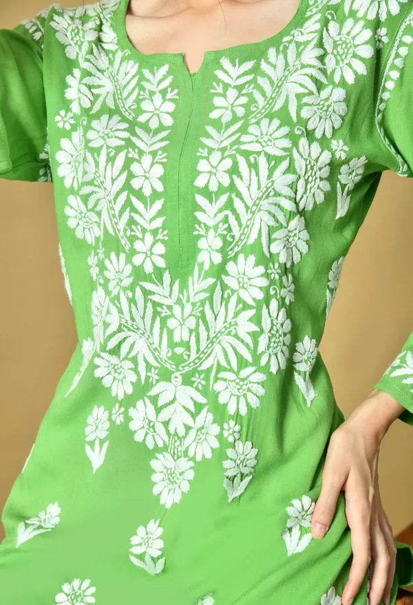 Hand_Embroidered_Chikankari_Soft_Rayon_Plazo_Set_-_Light_Green