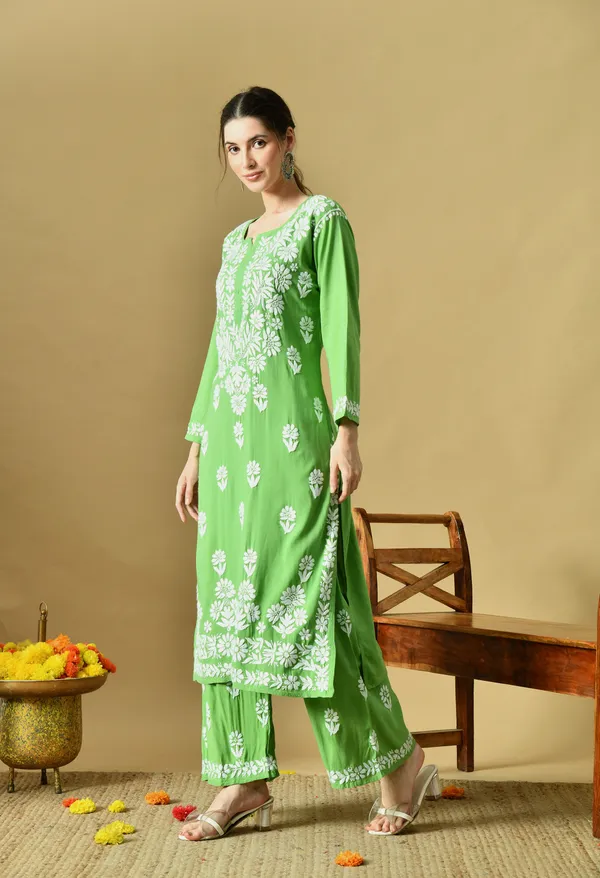 Hand_Embroidered_Chikankari_Soft_Rayon_Plazo_Set_-_Light_Green
