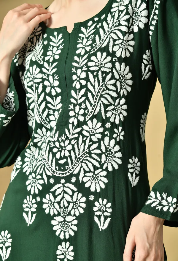 Hand_Embroidered_Chikankari_Soft_Rayon_Plazo_Set_-Dark_Green