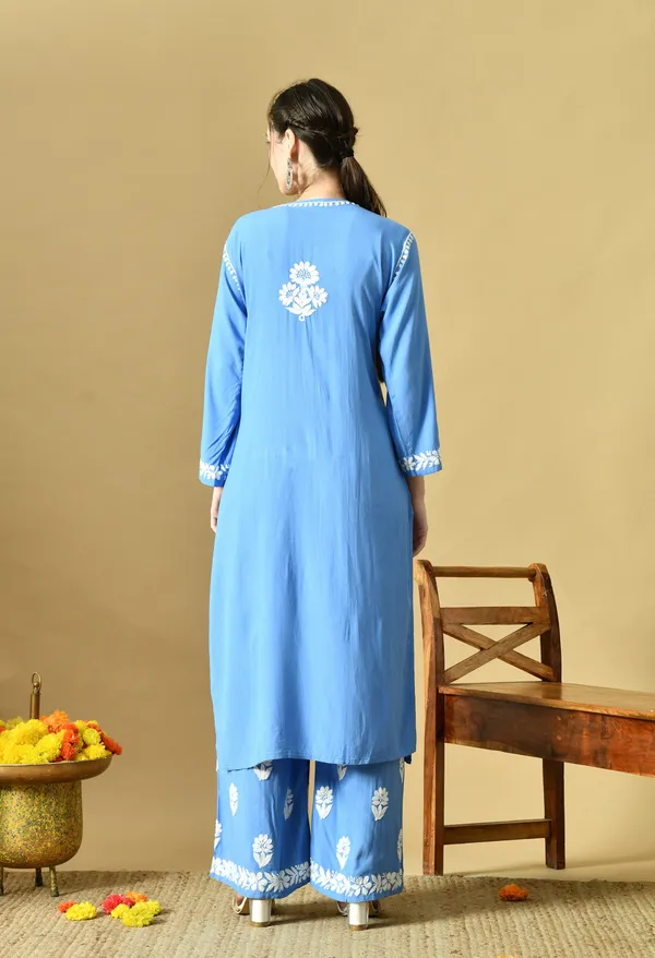 Hand_Embroidered_Chikankari_Soft_Rayon_Plazo_Set_-Blue