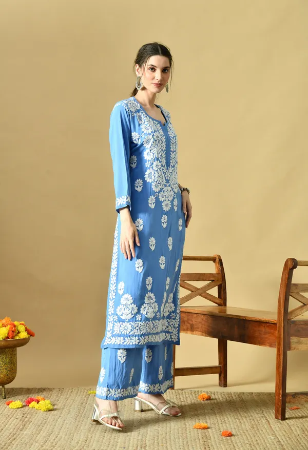 Hand_Embroidered_Chikankari_Soft_Rayon_Plazo_Set_-Blue