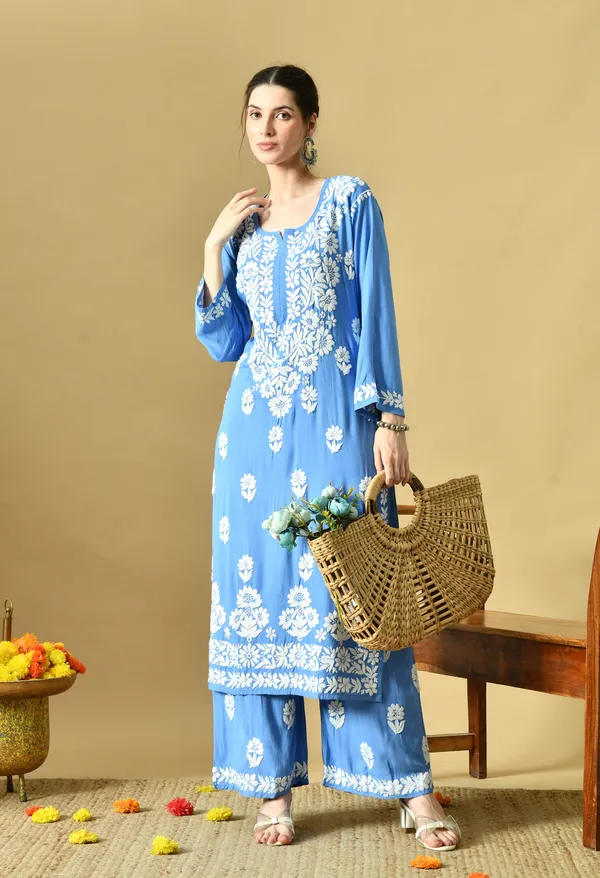 Hand_Embroidered_Chikankari_Soft_Rayon_Plazo_Set_-Blue