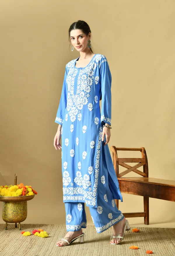 Hand_Embroidered_Chikankari_Soft_Rayon_Plazo_Set_-Blue